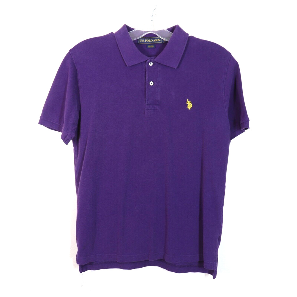 US Polo Association Shirt Men M Purple Cotton Short Sleeve Collared Pullover